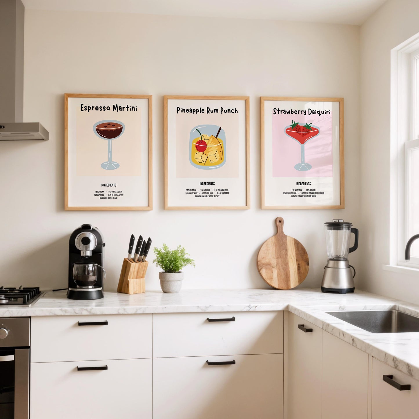 Cocktail Recipe Posters, Choose Any 3 Prints, Bar Cart Wall Art Decor D154