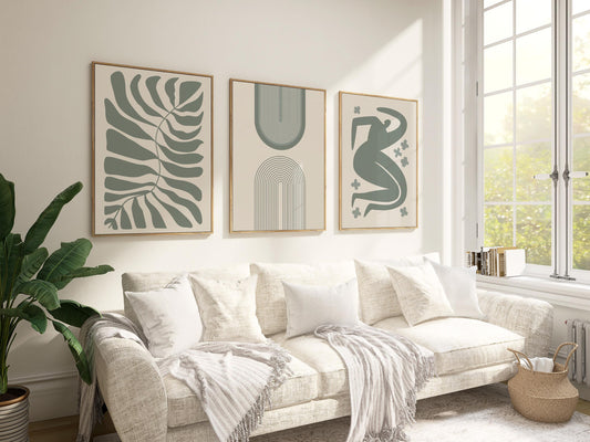 Boho Wall Art | Sage Green Abstract Prints | Minimal Line Art Posters for Bedroom, Dining Room & Modern Home Decor B145