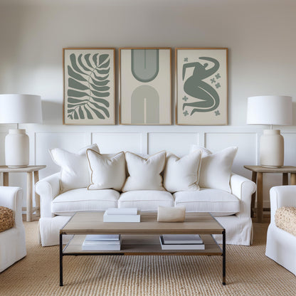Boho Wall Art | Sage Green Abstract Prints | Minimal Line Art Posters for Bedroom, Dining Room & Modern Home Decor B145