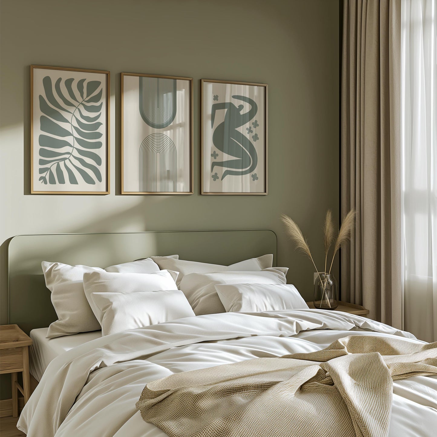 Boho Wall Art | Sage Green Abstract Prints | Minimal Line Art Posters for Bedroom, Dining Room & Modern Home Decor B145