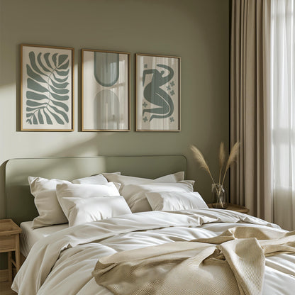 Boho Wall Art | Sage Green Abstract Prints | Minimal Line Art Posters for Bedroom, Dining Room & Modern Home Decor B145