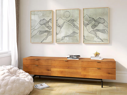 Minimalist Mountain Wall Art – Sage Green Japandi Prints, Scandinavian Abstract Gallery Set for Living Room, Bedroom & Office Decor B149