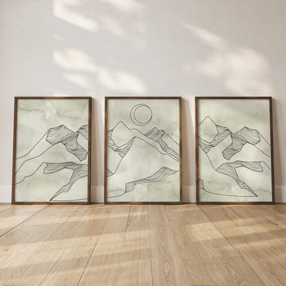 Minimalist Mountain Wall Art – Sage Green Japandi Prints, Scandinavian Abstract Gallery Set for Living Room, Bedroom & Office Decor B149