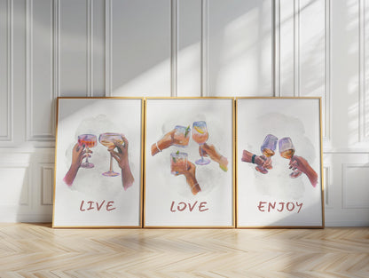 Cocktail Art Prints Set of 3 | Hand-Illustrated Bar Cart Decor (D127)