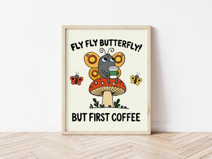Butterfly Coffee Art Print, Whimsical Kitchen Decor MR2