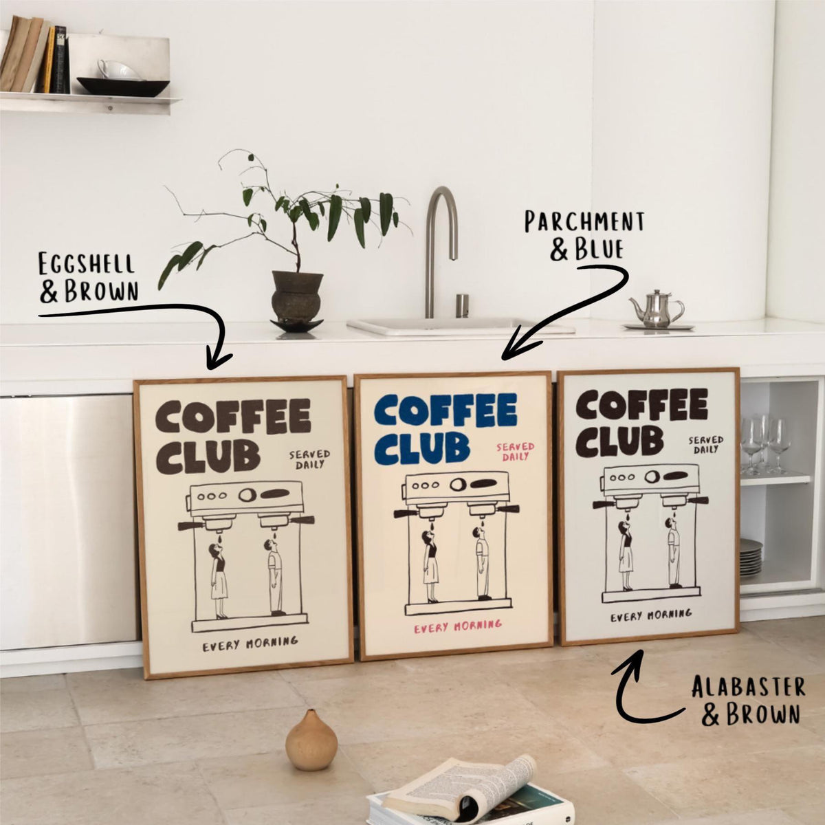 Coffee Club Retro Kitchen Print, Hand Drawn Cafe Poster, Coffee Lover Wall Art MR3