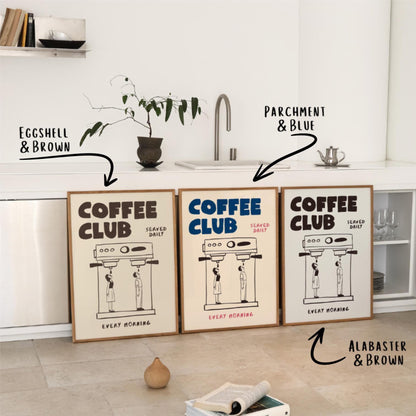 Coffee Club Retro Kitchen Print, Hand Drawn Cafe Poster, Coffee Lover Wall Art MR3