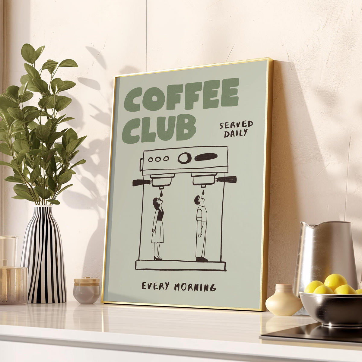 Coffee Club Retro Kitchen Print, Hand Drawn Cafe Poster, Coffee Lover Wall Art MR3