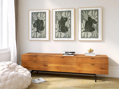 Modern Abstract Female Wall Art Set, Minimalist Boho Gallery Prints in Soft Green, Neutral Aesthetic Decor for Modern Home B165