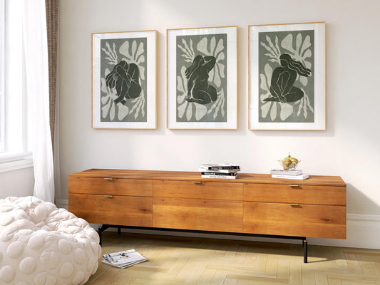 Modern Abstract Female Wall Art Set, Minimalist Boho Gallery Prints in Soft Green, Neutral Aesthetic Decor for Modern Home B165