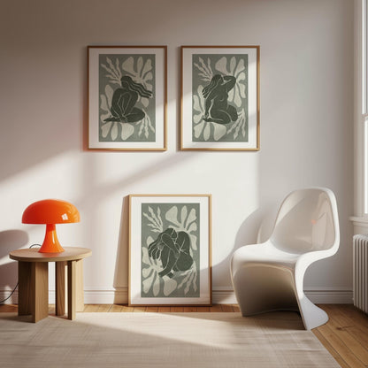 Modern Abstract Female Wall Art Set, Minimalist Boho Gallery Prints in Soft Green, Neutral Aesthetic Decor for Modern Home B165