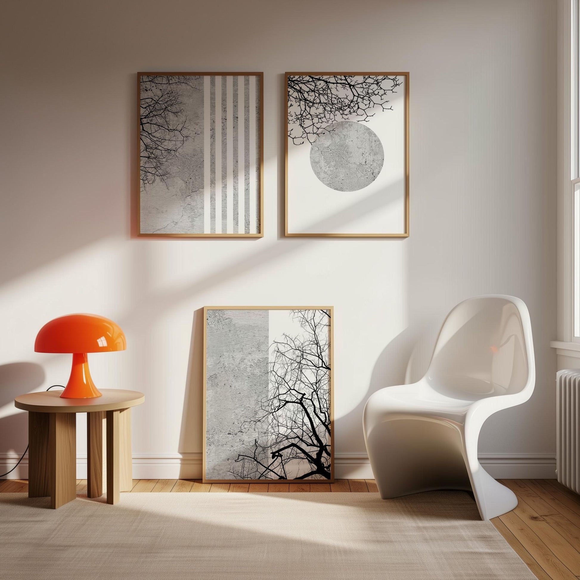 Black and White Wall Art Set of 3 – Minimalist Japandi Posters, Abstract Tree Branch Prints for Living Room Decor B105