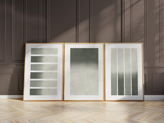 Sage Green Minimalist Wall Art Set of 3, Abstract Japandi Scandi Prints, Neutral Modern Posters for Living Room & Bedroom Decor B120
