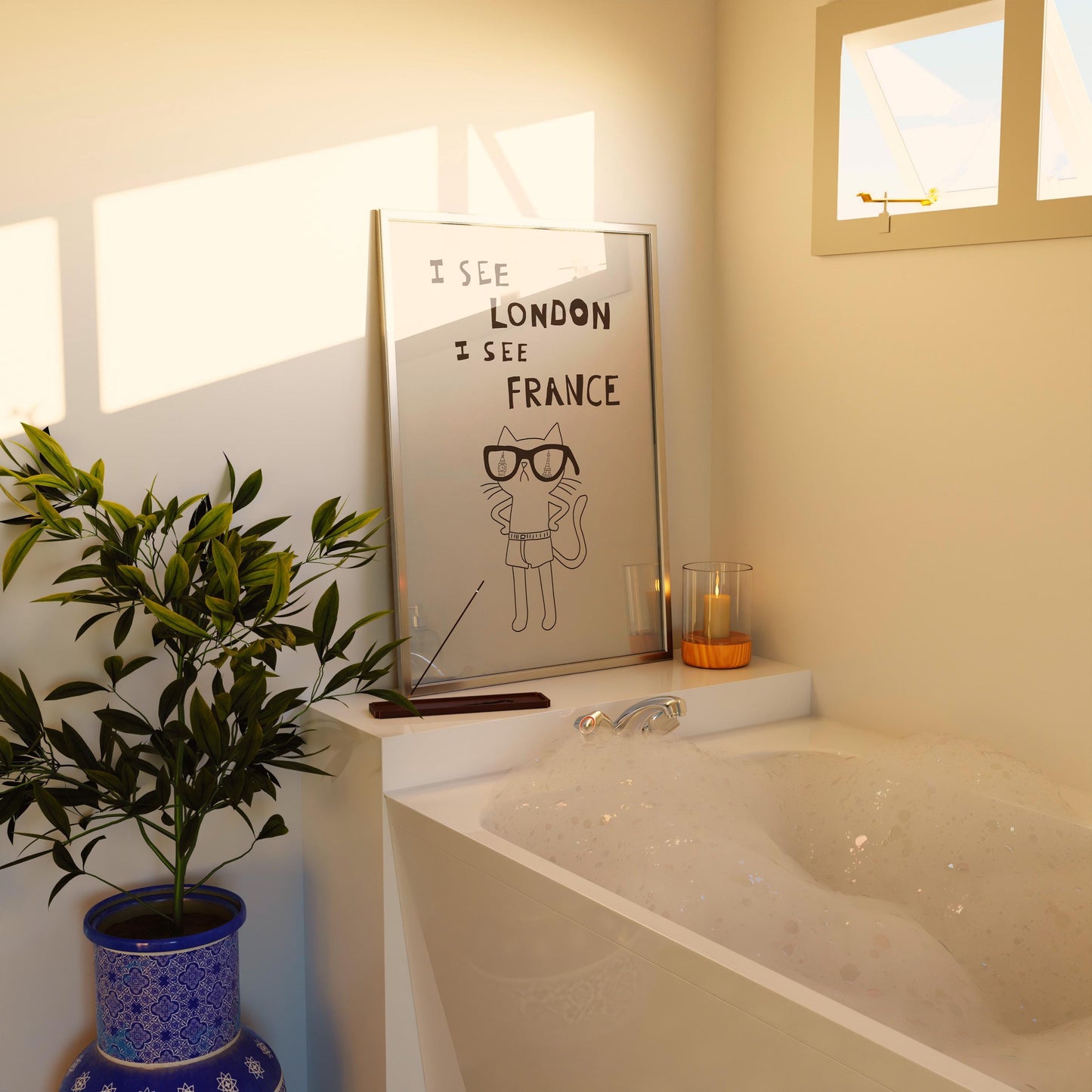 Funny Cat Bathroom Print – I See London I See France Quote, Quirky Decor MR38