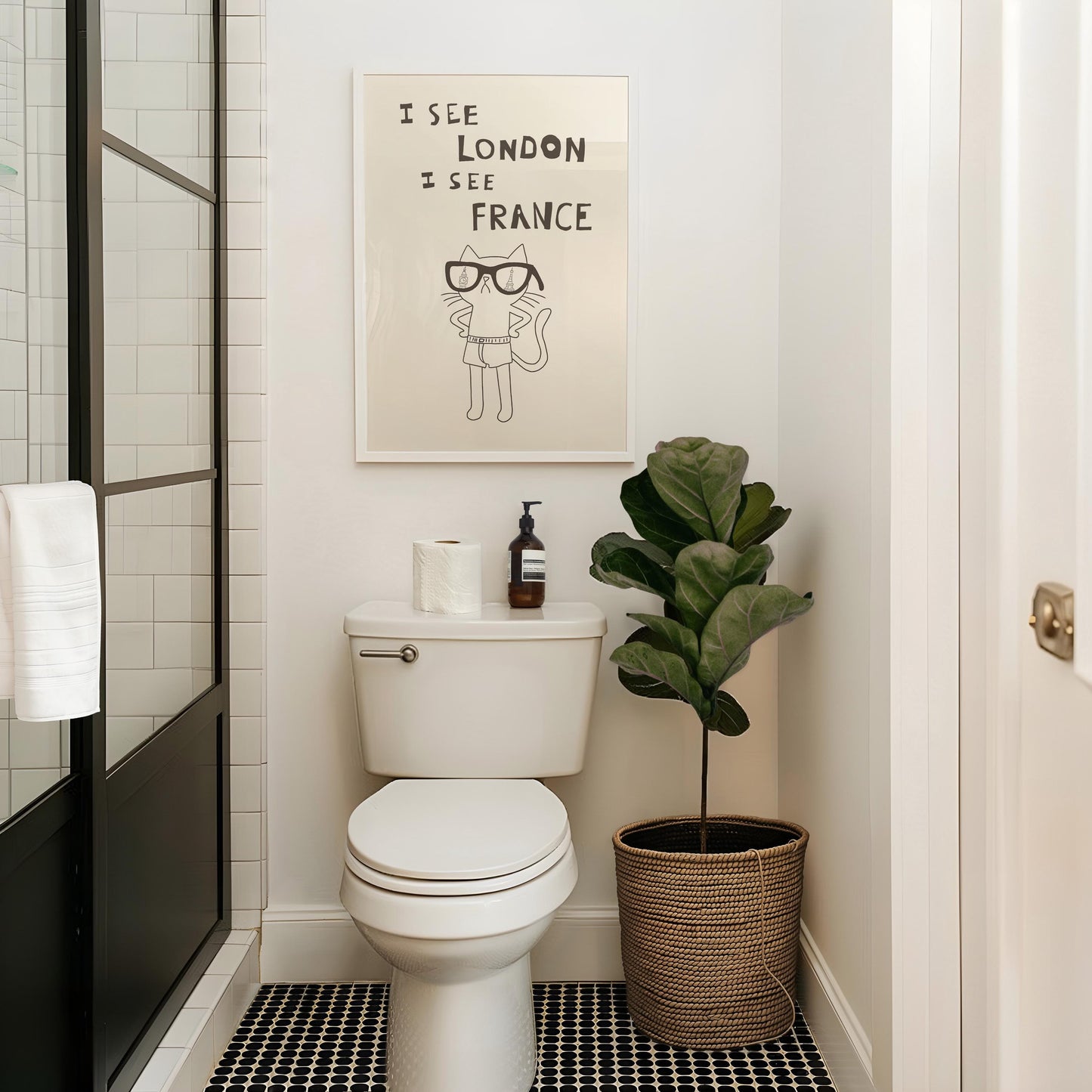 Funny Cat Bathroom Print – I See London I See France Quote, Quirky Decor MR38