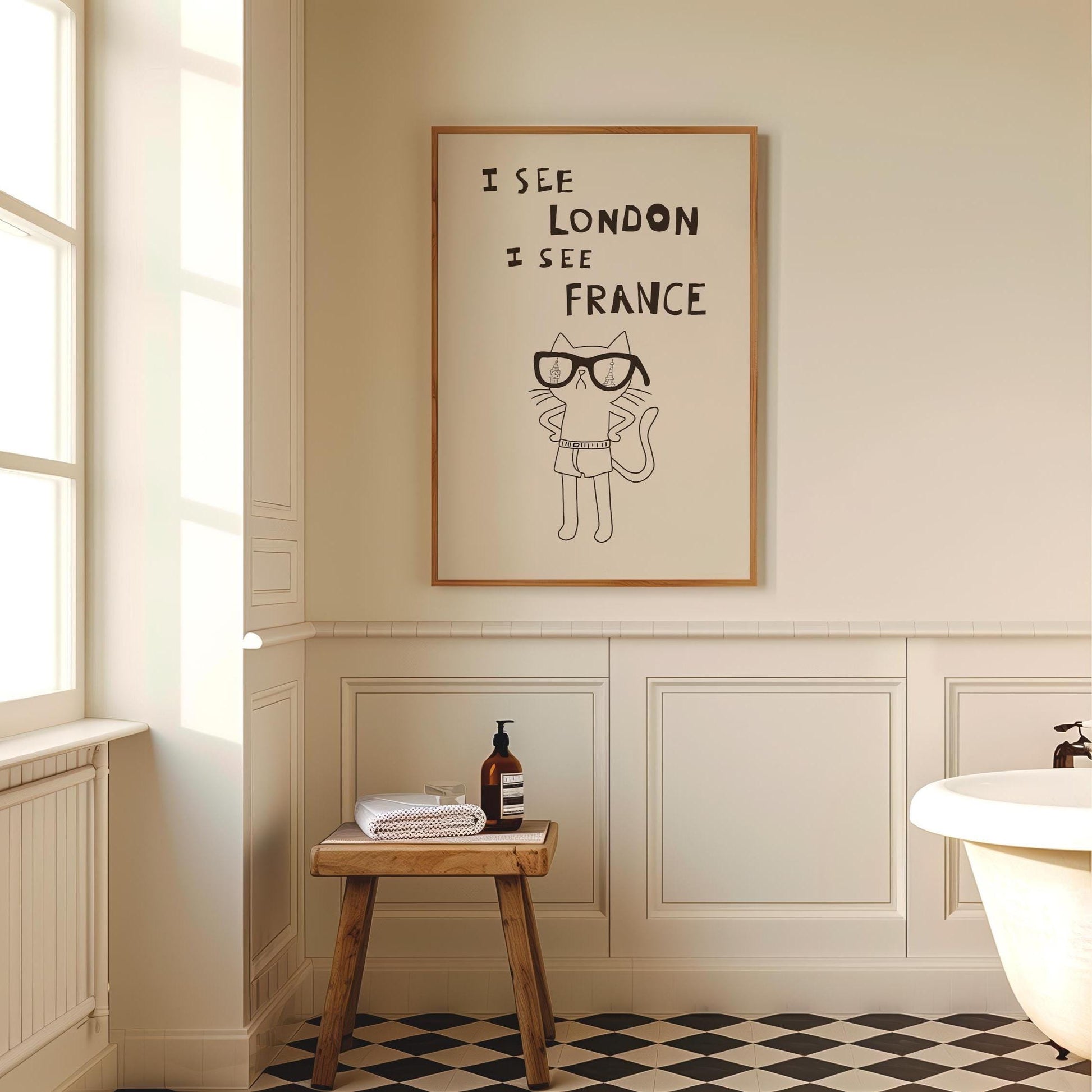 Funny Cat Bathroom Print – I See London I See France Quote, Quirky Decor MR38