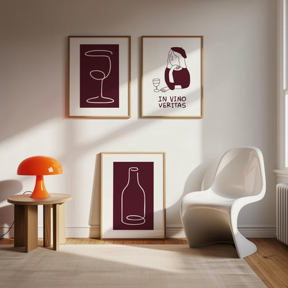 Wine Wall Art, Dining Room Decor, Bar Wall Prints, Neutral Kitchen Gallery Poster, Cocktail Art for Restaurants, Set of 3 D126