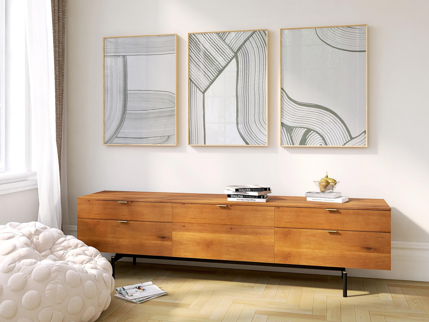 Neutral Abstract Wall Art, Minimalist Line Art Prints, Japandi Modern Home Decor Posters, Set of 3 B127