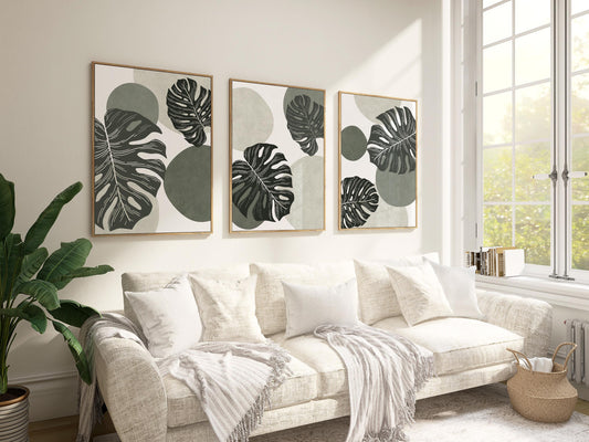 Tropical Monstera Wall Art Set, Modern Botanical Prints, Relaxing Apartment & Coastal Decor, Gallery Wall Artwork B135