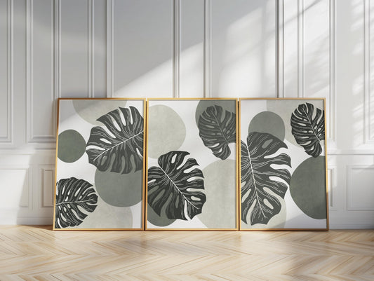 Tropical Monstera Wall Art Set, Modern Botanical Prints, Relaxing Apartment & Coastal Decor, Gallery Wall Artwork B135