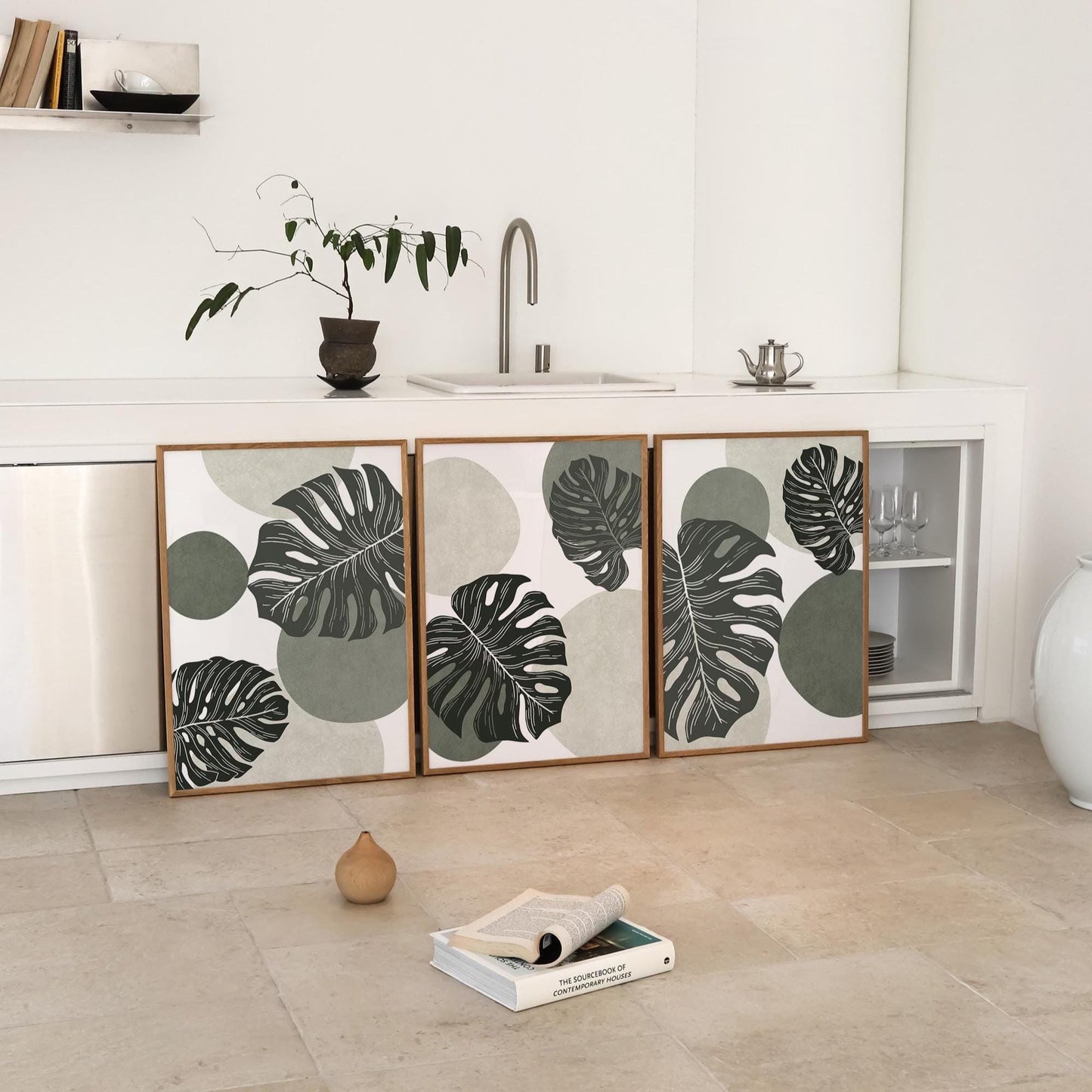 Tropical Monstera Wall Art Set, Modern Botanical Prints, Relaxing Apartment & Coastal Decor, Gallery Wall Artwork B135