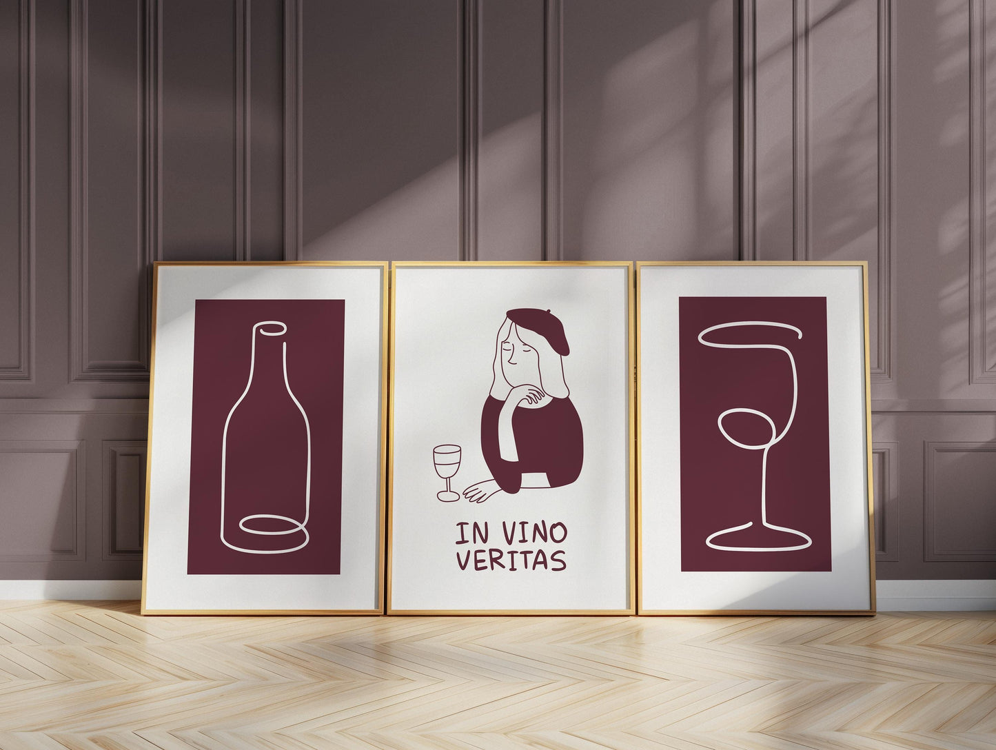 Wine Wall Art, Dining Room Decor, Bar Wall Prints, Neutral Kitchen Gallery Poster, Cocktail Art for Restaurants, Set of 3 D126