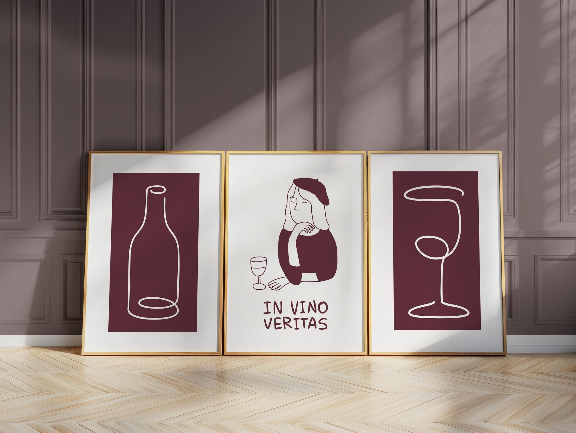 Wine Wall Art, Dining Room Decor, Bar Wall Prints, Neutral Kitchen Gallery Poster, Cocktail Art for Restaurants, Set of 3 D126