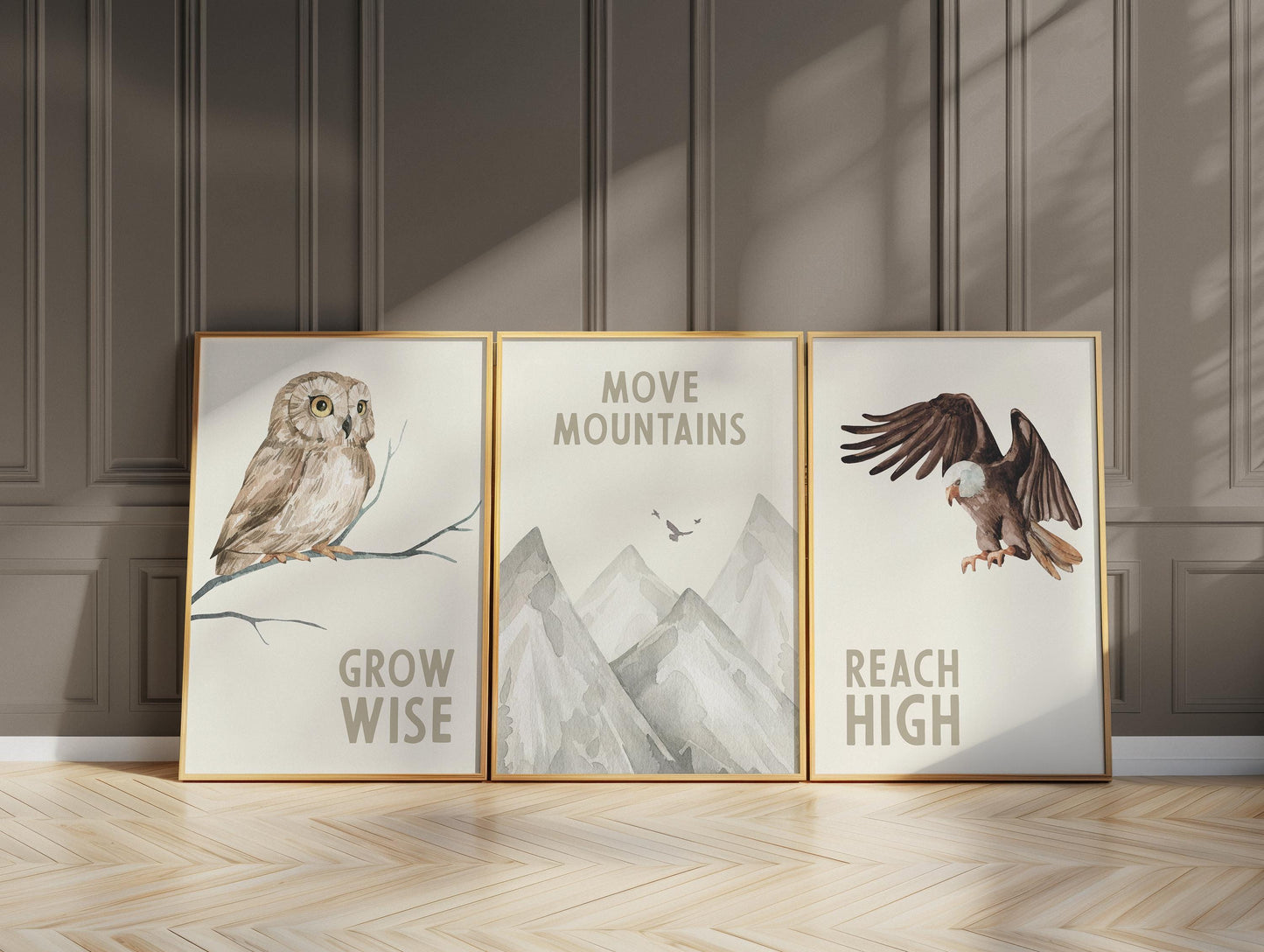 Woodland Nursery Art Prints, Owl Eagle Mountain Decor (Set of 3) N45