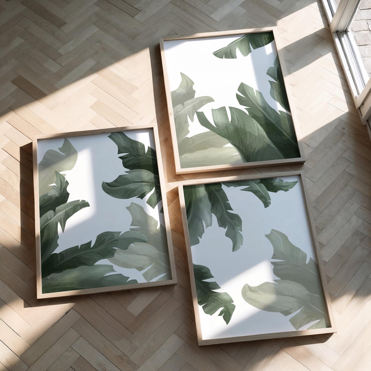 Tropical Wall Art Set of 3 – Sage Green Botanical Prints, Coastal Japandi Boho Decor for Bedroom and Living Room B138