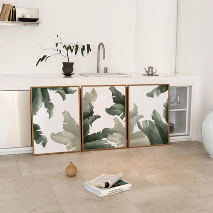 Tropical Wall Art Set of 3 – Sage Green Botanical Prints, Coastal Japandi Boho Decor for Bedroom and Living Room B138