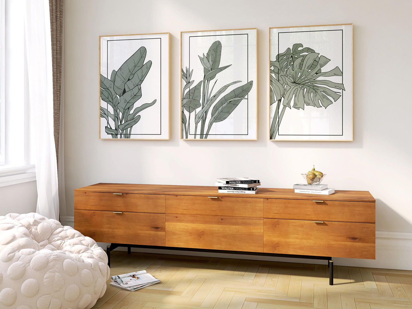 Sage Green Botanical Prints Set, Minimalist Plant Wall Art B143