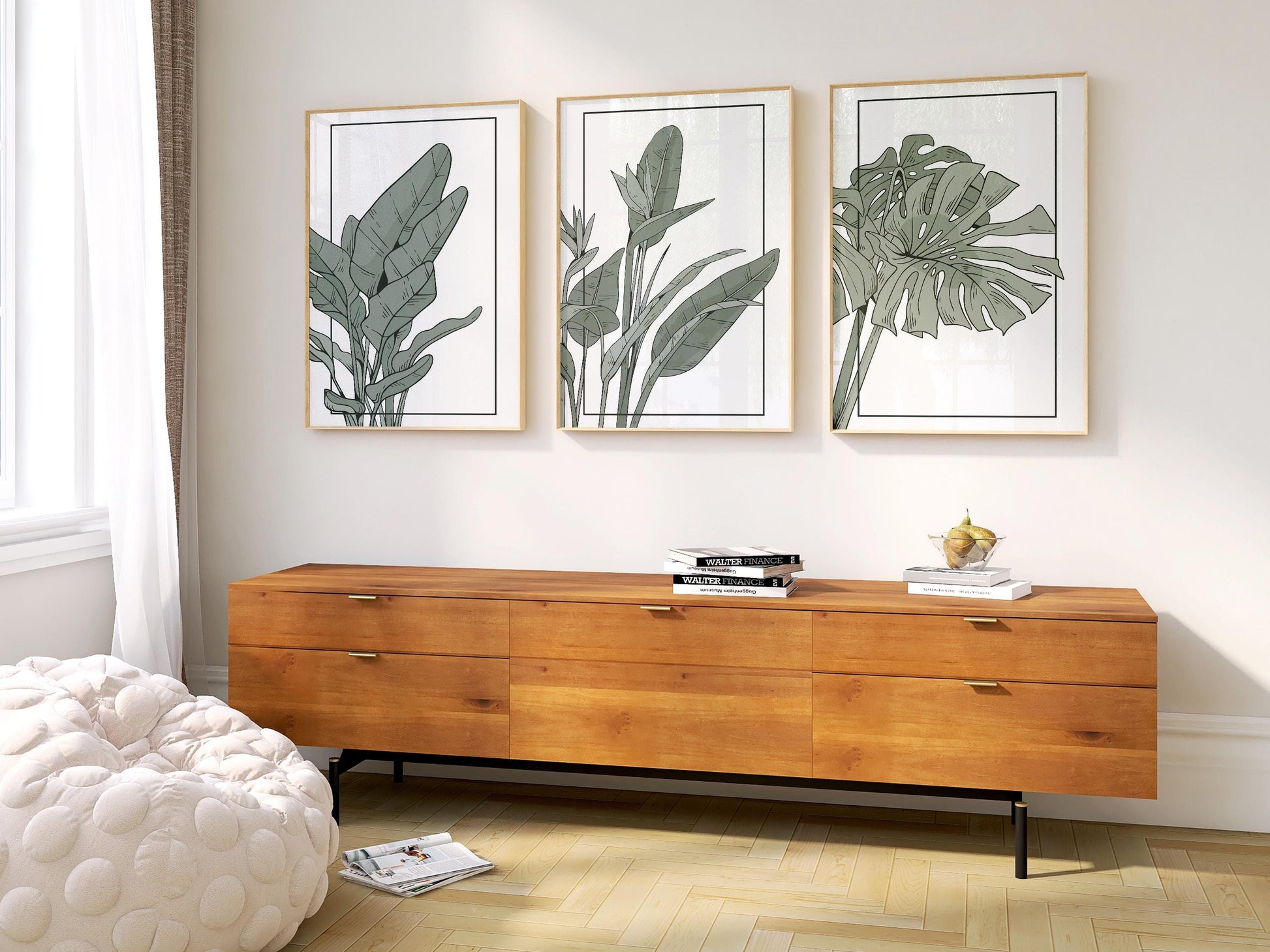 Sage Green Botanical Prints Set, Minimalist Plant Wall Art B143