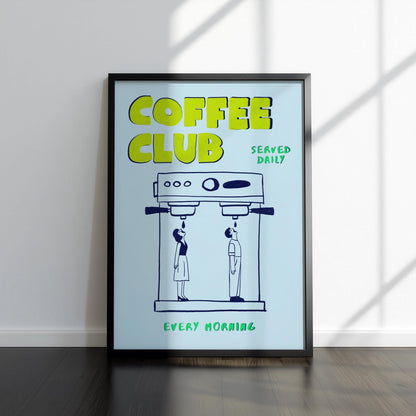 Coffee Club Retro Kitchen Print, Hand Drawn Cafe Poster, Coffee Lover Wall Art MR3
