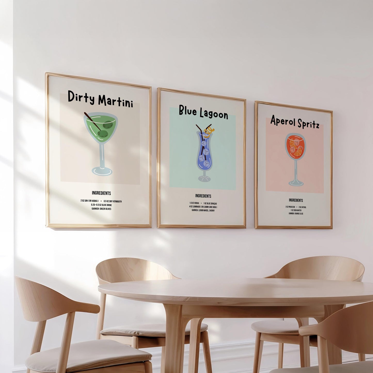 Cocktail Recipe Posters, Choose Any 3 Prints, Bar Cart Wall Art Decor D154