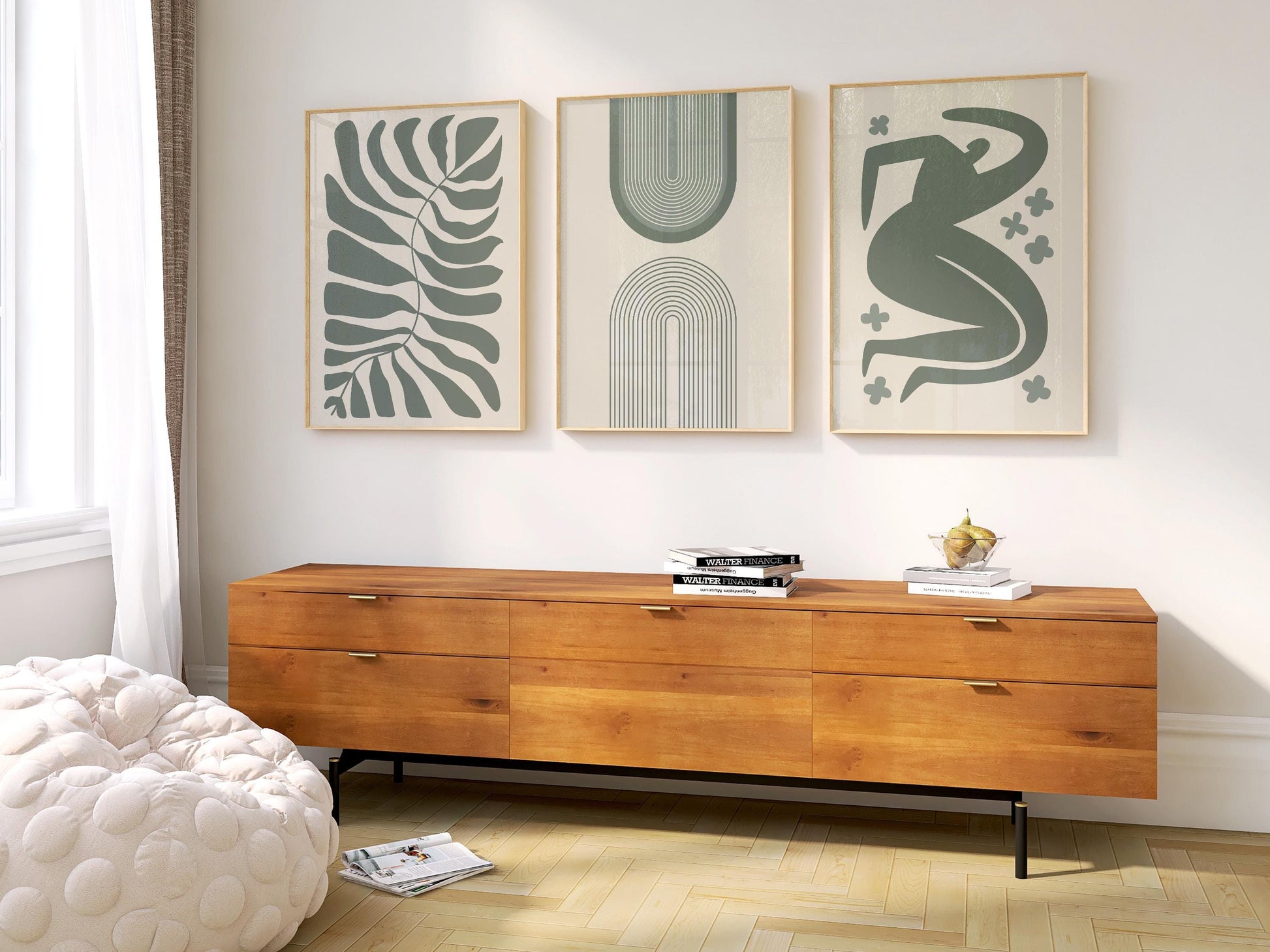 Boho Wall Art | Sage Green Abstract Prints | Minimal Line Art Posters for Bedroom, Dining Room & Modern Home Decor B145