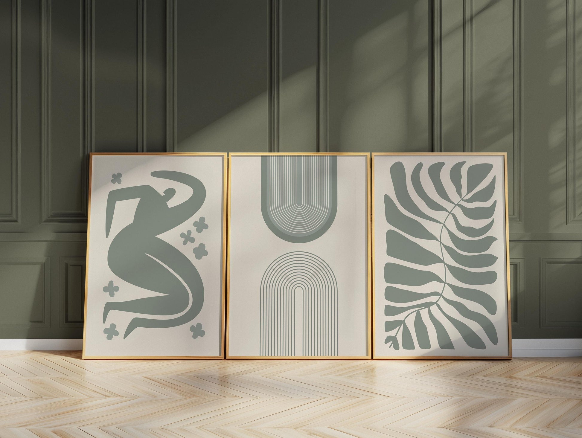 Boho Wall Art | Sage Green Abstract Prints | Minimal Line Art Posters for Bedroom, Dining Room & Modern Home Decor B145