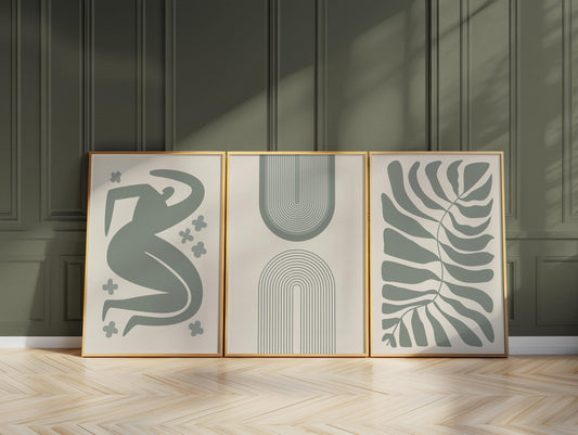 Boho Wall Art | Sage Green Abstract Prints | Minimal Line Art Posters for Bedroom, Dining Room & Modern Home Decor B145