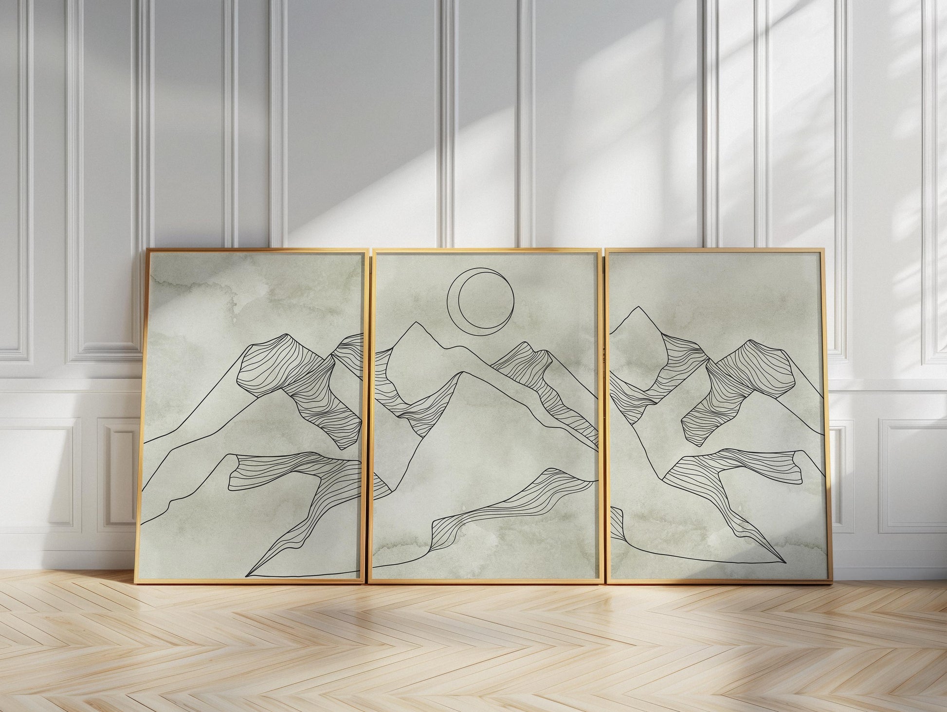 Minimalist Mountain Wall Art – Sage Green Japandi Prints, Scandinavian Abstract Gallery Set for Living Room, Bedroom & Office Decor B149