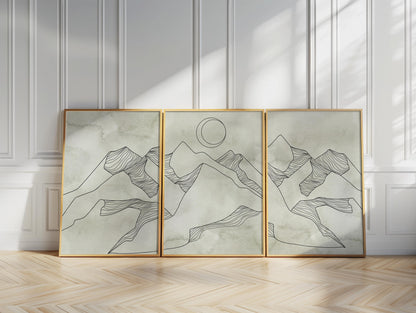 Minimalist Mountain Wall Art – Sage Green Japandi Prints, Scandinavian Abstract Gallery Set for Living Room, Bedroom & Office Decor B149