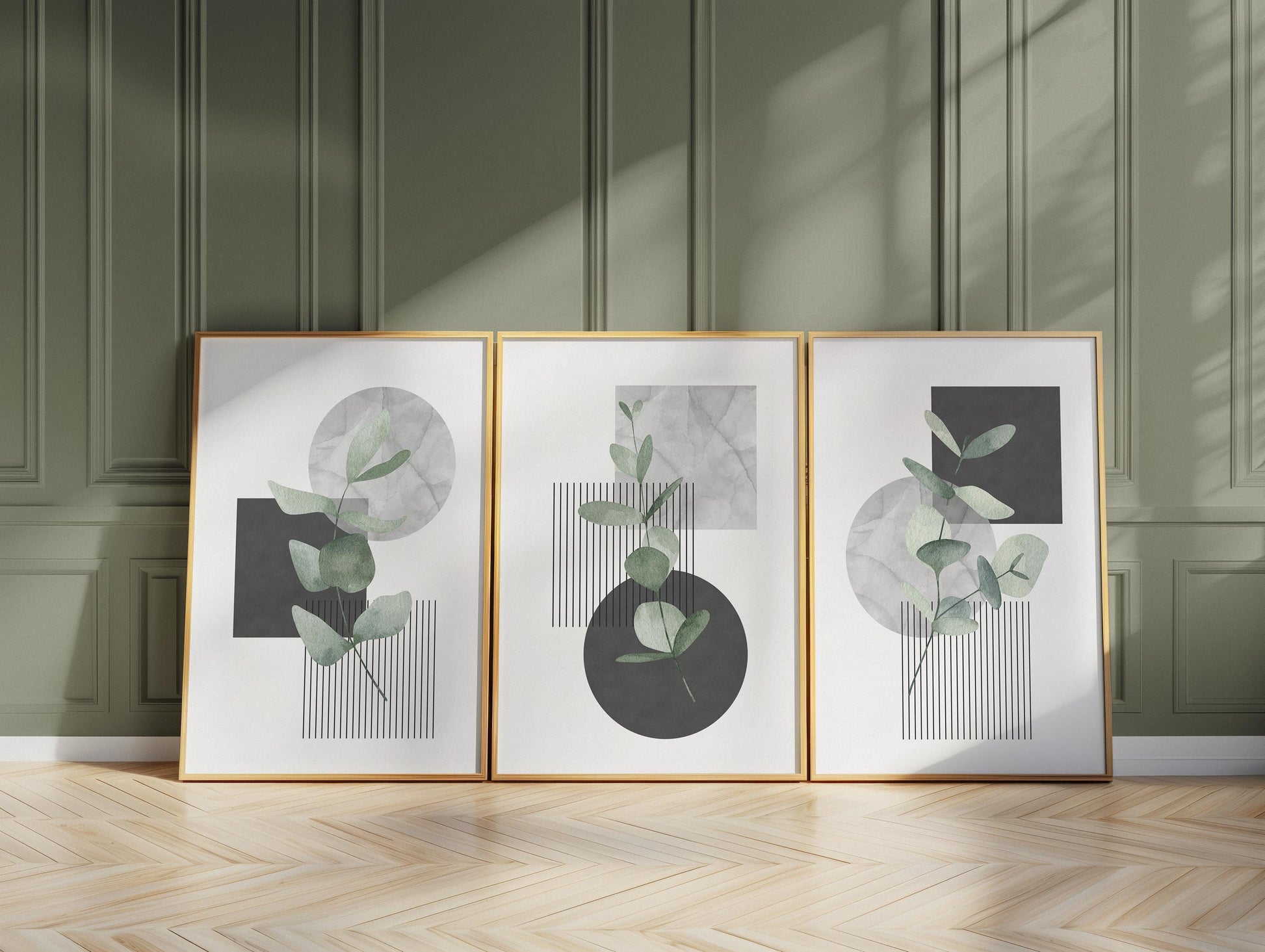 Minimal Botanical Wall Art Set of 3, Modern Eucalyptus Prints, Japandi Home Decor, Neutral Abstract Line Posters for Living Room Bedroom B32