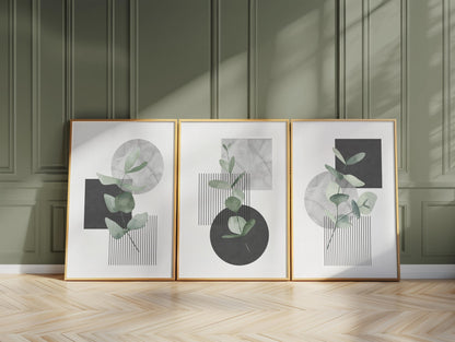 Minimal Botanical Wall Art Set of 3, Modern Eucalyptus Prints, Japandi Home Decor, Neutral Abstract Line Posters for Living Room Bedroom B32