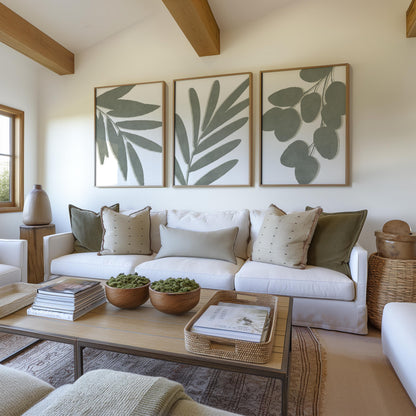 Living Room Wall Art – Sage Green Botanical Prints, Neutral Boho Gallery Wall Set of 3, Scandi, Unframed B191