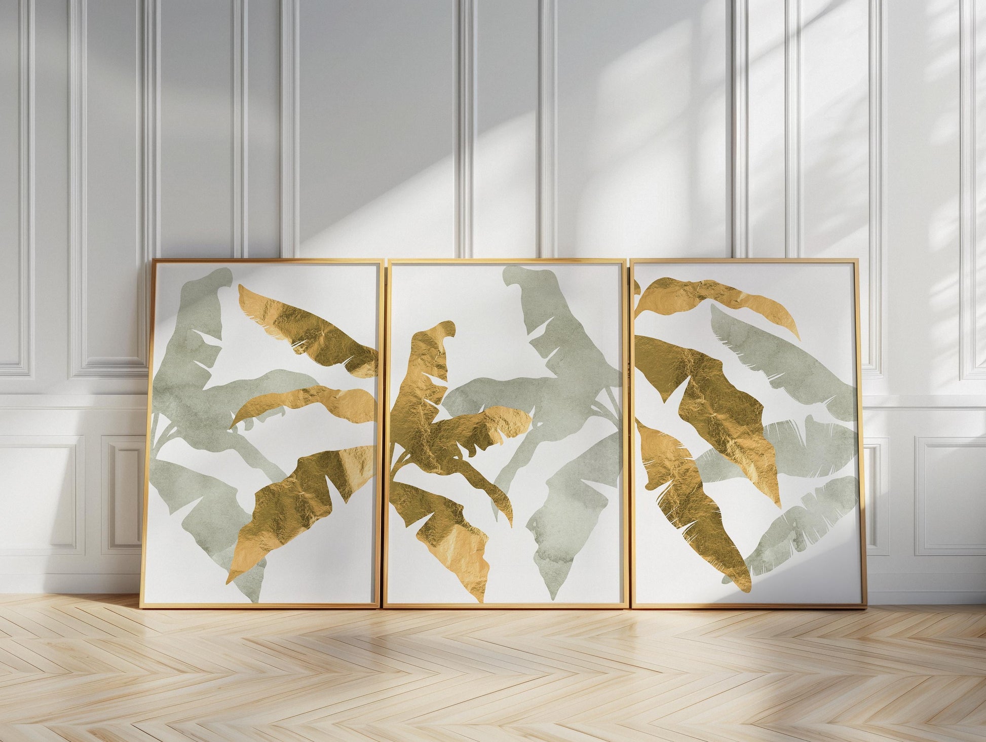 Botanical Wall Art Set of 3 – Neutral Leaf Prints, Minimalist Coastal Decor for Living Room, Bedroom & Kitchen, Giclée B195