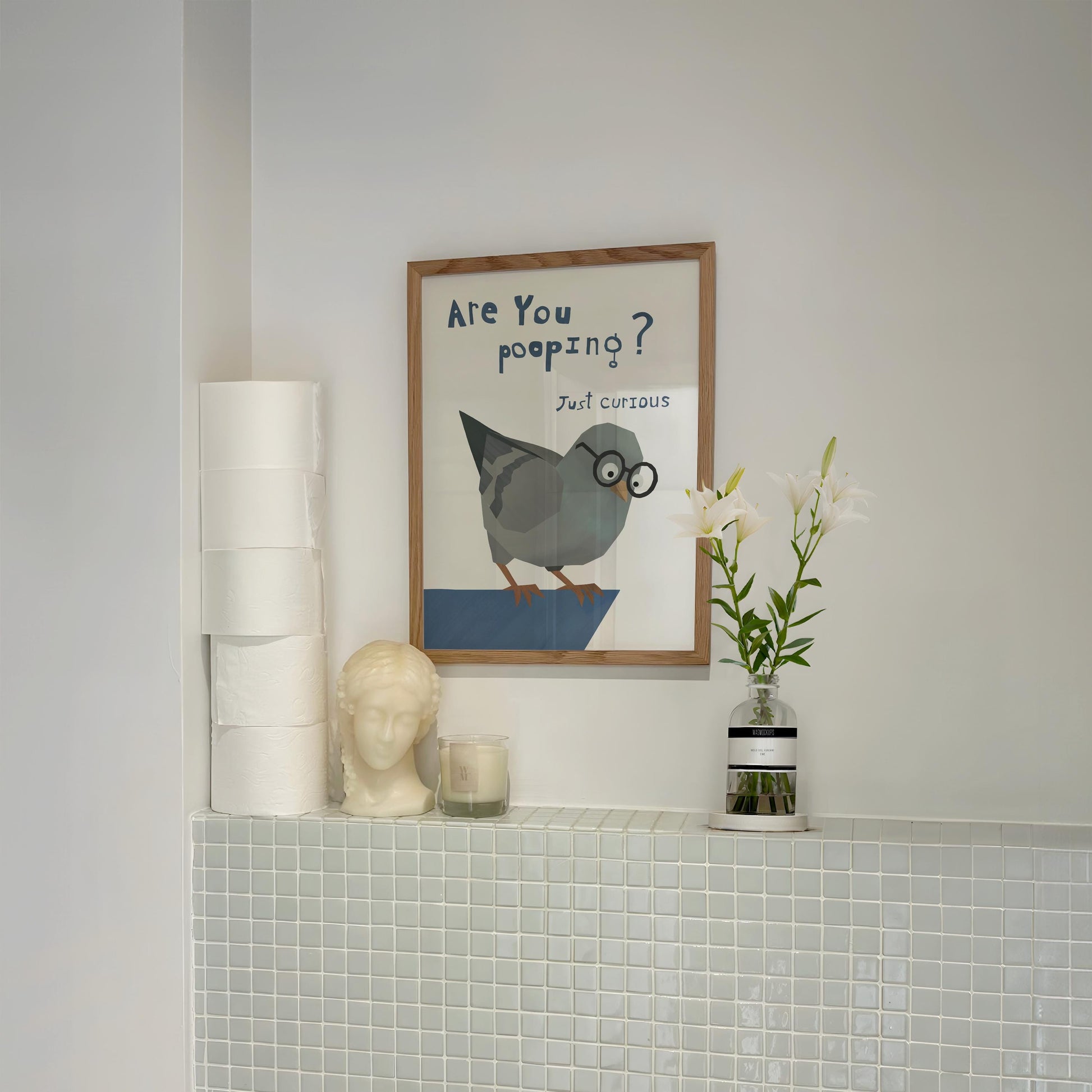 Funny Bathroom Wall Art Print – Are You Pooping Poster, Quirky Pigeon with Glasses, Funny Bird Bathroom Decor Gift for Home MR39