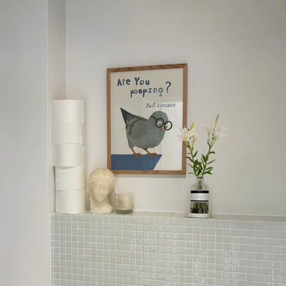 Funny Bathroom Wall Art Print – Are You Pooping Poster, Quirky Pigeon with Glasses, Funny Bird Bathroom Decor Gift for Home MR39