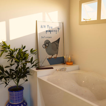 Funny Bathroom Wall Art Print – Are You Pooping Poster, Quirky Pigeon with Glasses, Funny Bird Bathroom Decor Gift for Home MR39
