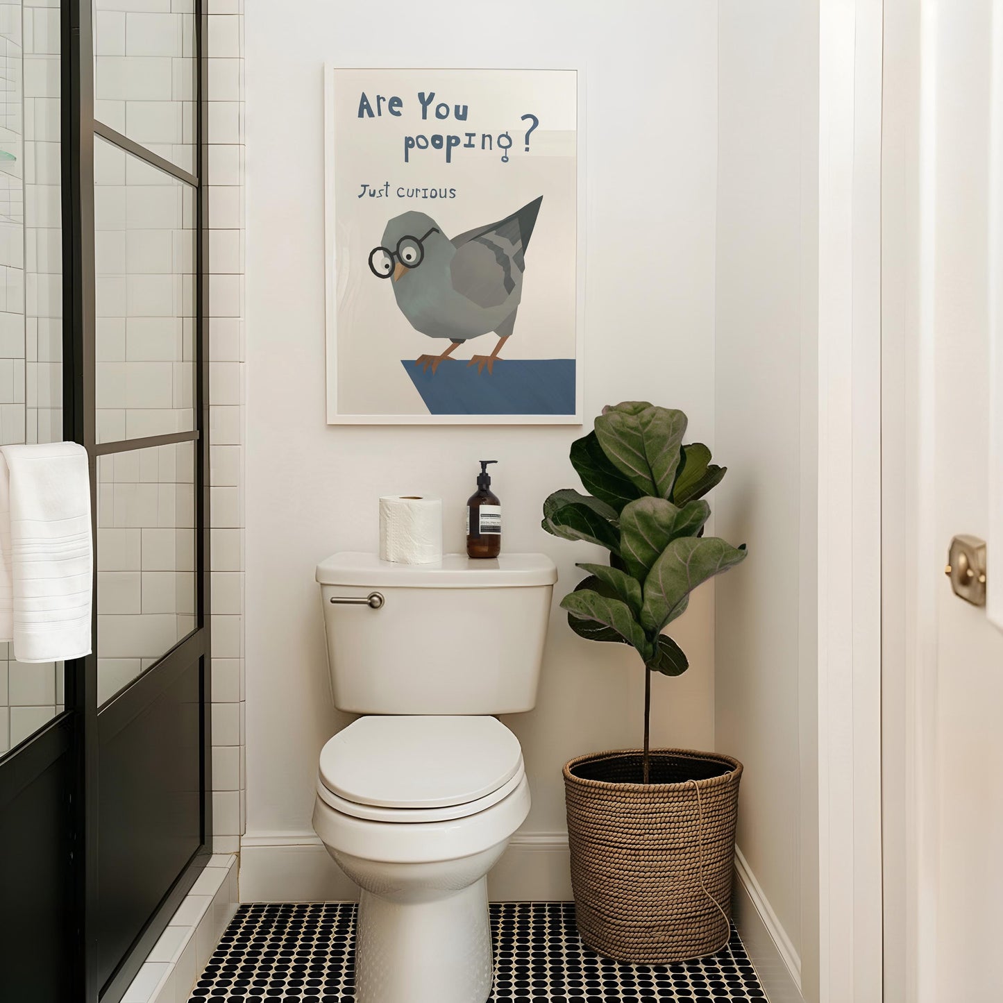 Funny Bathroom Wall Art Print – Are You Pooping Poster, Quirky Pigeon with Glasses, Funny Bird Bathroom Decor Gift for Home MR39