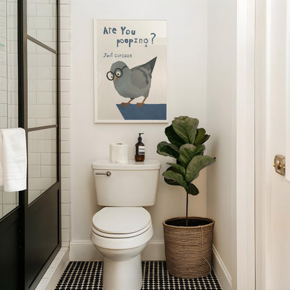 Funny Bathroom Wall Art Print – Are You Pooping Poster, Quirky Pigeon with Glasses, Funny Bird Bathroom Decor Gift for Home MR39