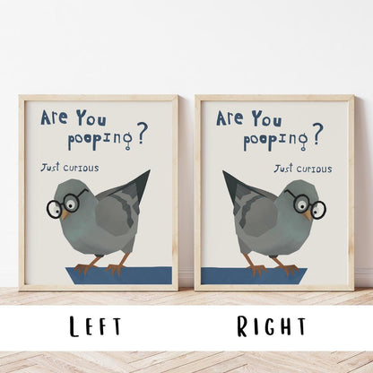 Funny Bathroom Wall Art Print – Are You Pooping Poster, Quirky Pigeon with Glasses, Funny Bird Bathroom Decor Gift for Home MR39