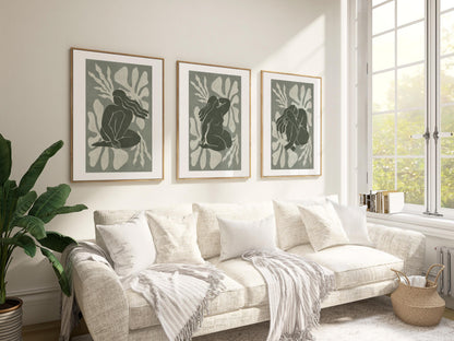 Modern Abstract Female Wall Art Set, Minimalist Boho Gallery Prints in Soft Green, Neutral Aesthetic Decor for Modern Home B165